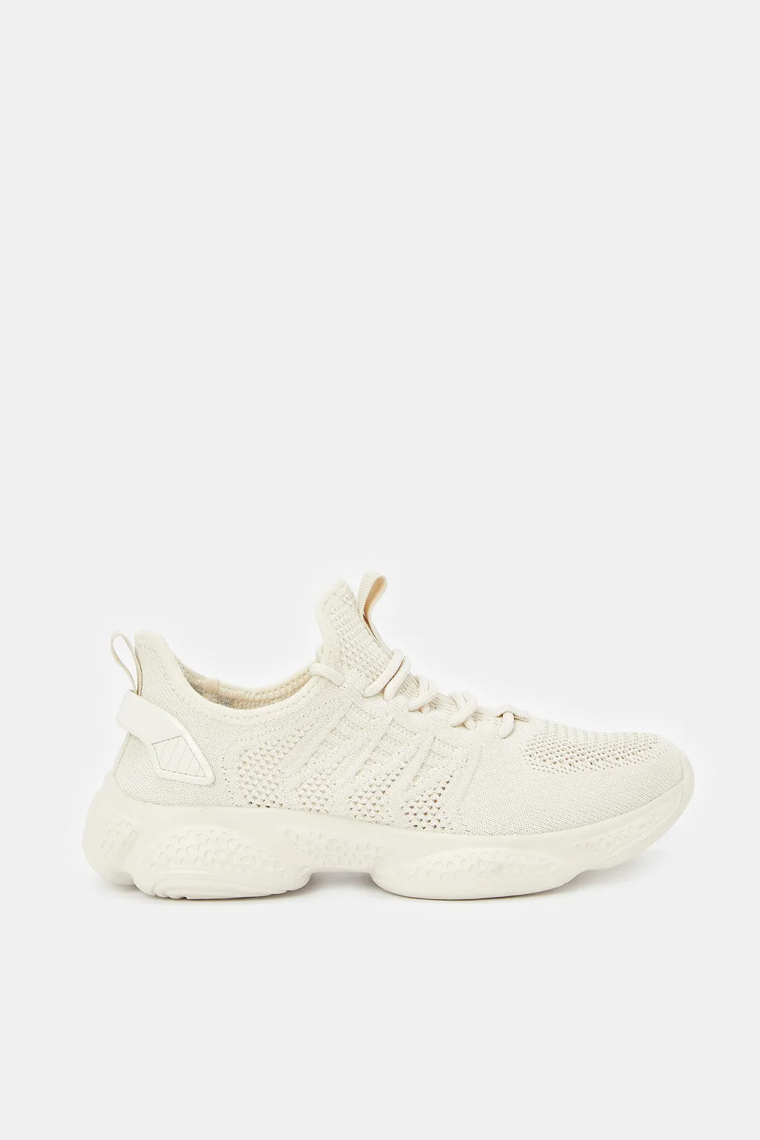 Women Beige Fly Knit Lace Up