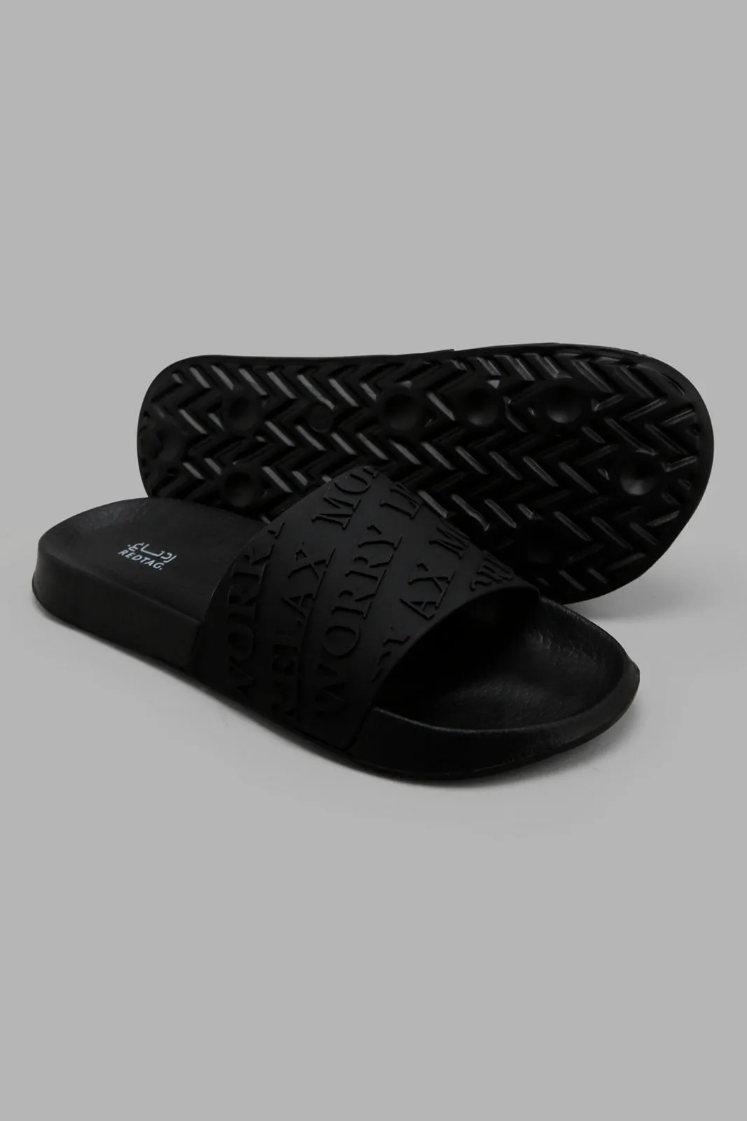 Women Black Slogan Upper Slide