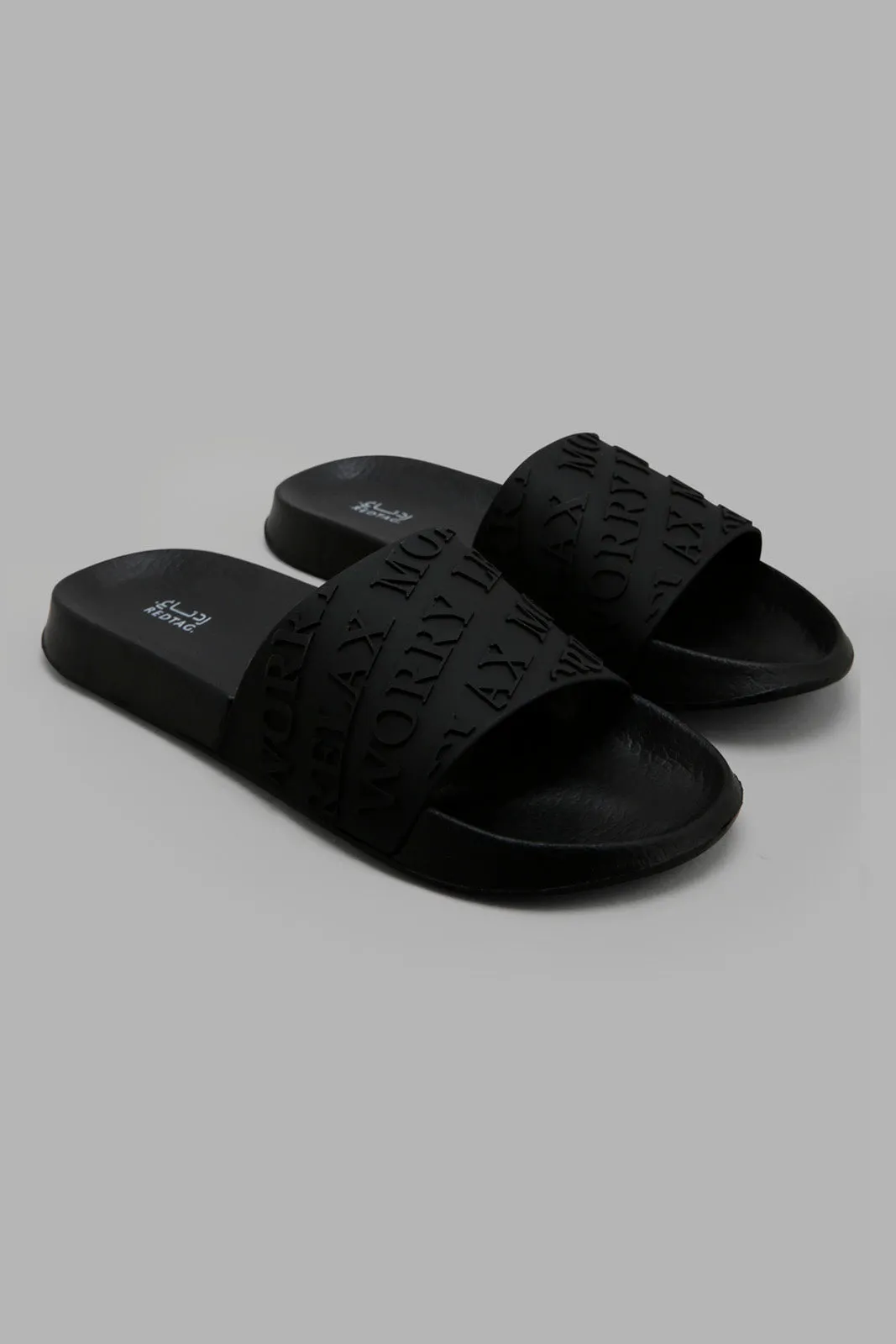 Women Black Slogan Upper Slide