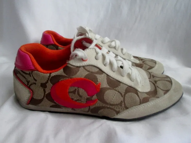 Womens COACH PERRIE Canvas Tennis Shoe Jacquard Sneaker Athletic BROWN 7