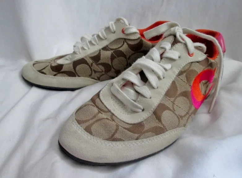 Womens COACH PERRIE Canvas Tennis Shoe Jacquard Sneaker Athletic BROWN 7