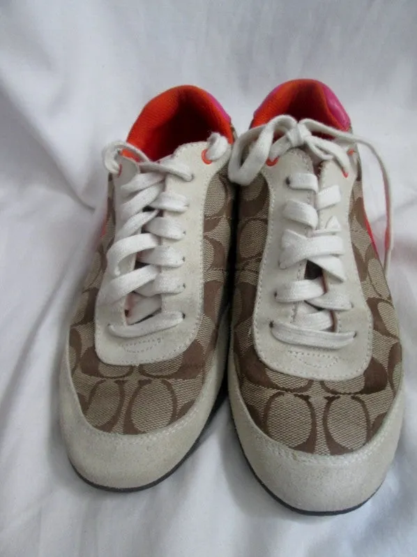 Womens COACH PERRIE Canvas Tennis Shoe Jacquard Sneaker Athletic BROWN 7