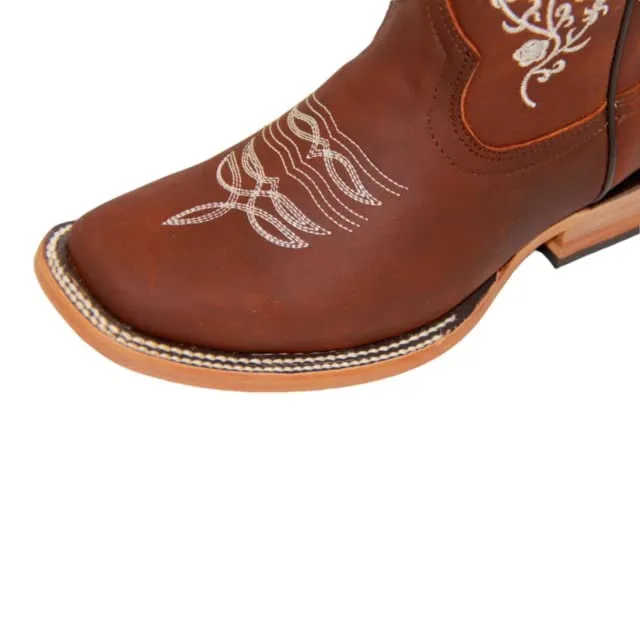 Women’s Floral Embroidered Square Toe Mid Calf Western Boot