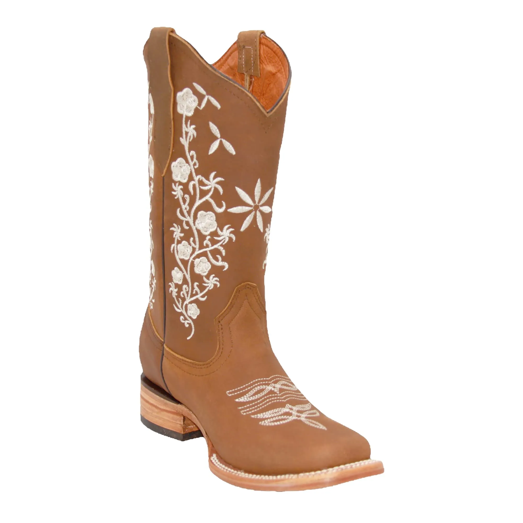 Women’s Floral Embroidered Square Toe Mid Calf Western Boot