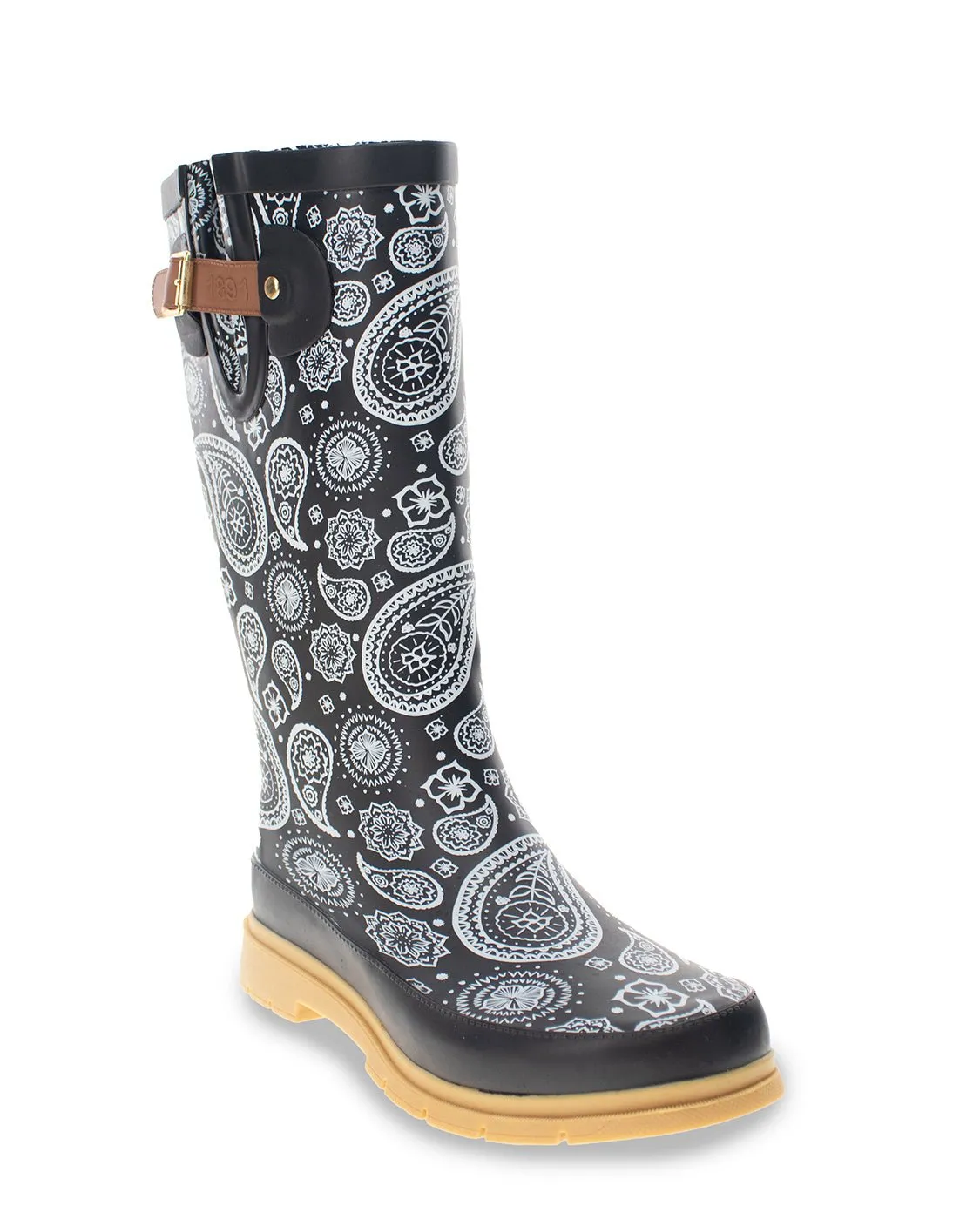 Women's Poppin' Paisley Tall Rain Boot - Black