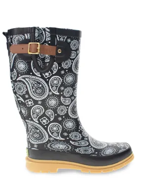 Women's Poppin' Paisley Tall Rain Boot - Black