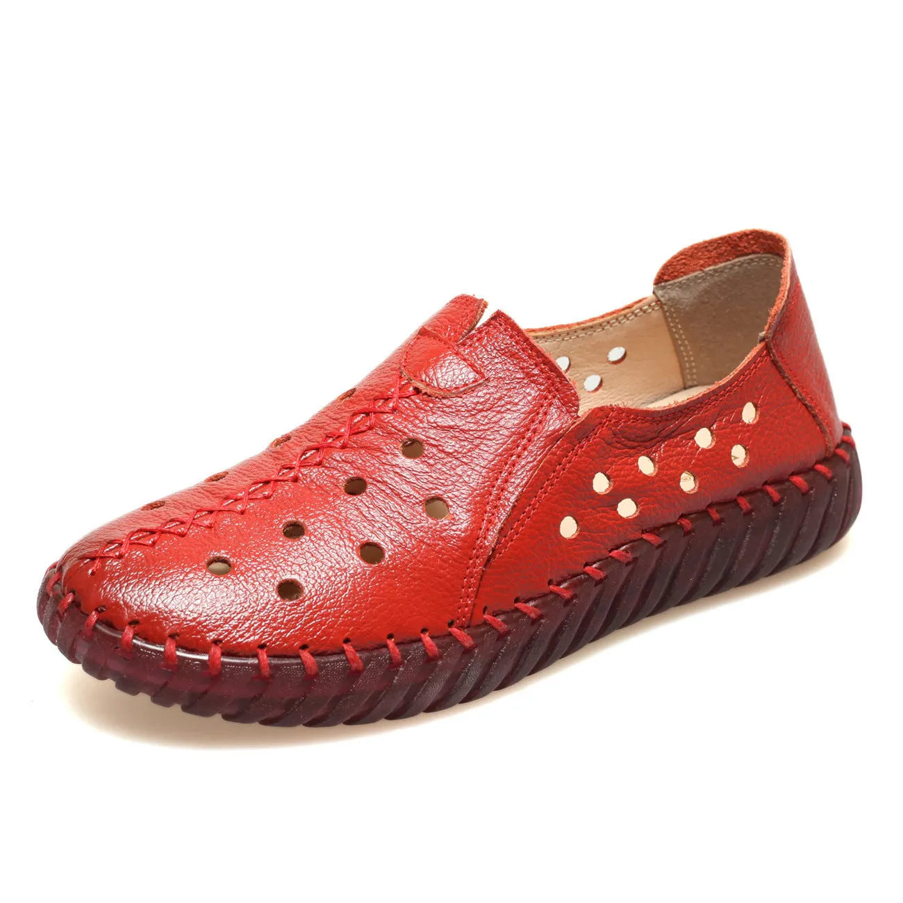 Women's shoe toe layer cowhide handmade shoe genuine leather soft sole deep mouth single shoe flat bottom single shoe ﻿