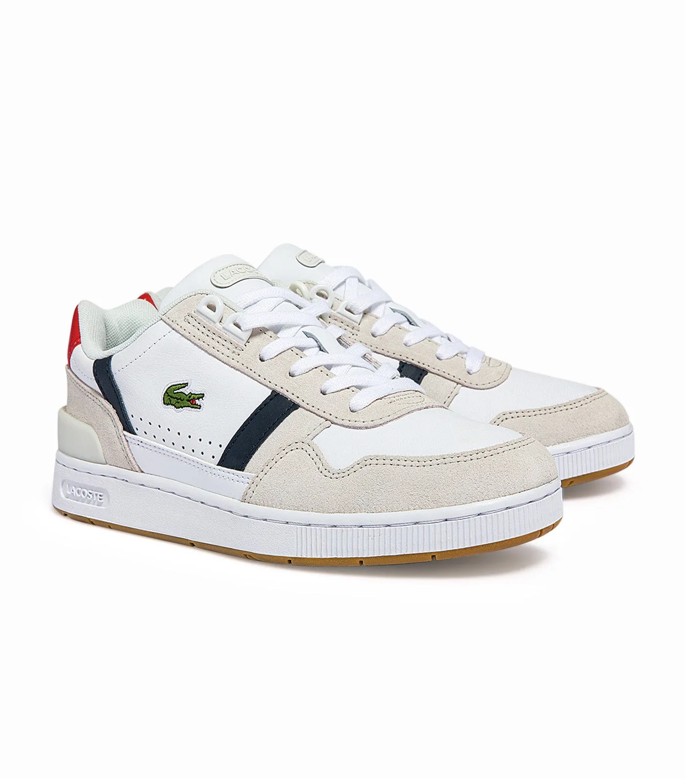 Women's T-Clip Tricolour Leather and Suede Trainers White/Navy/Red